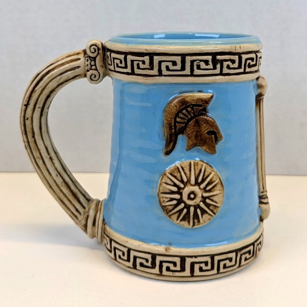 Opa! Always Azul Pottery Tankard Cup Greek Hoplite